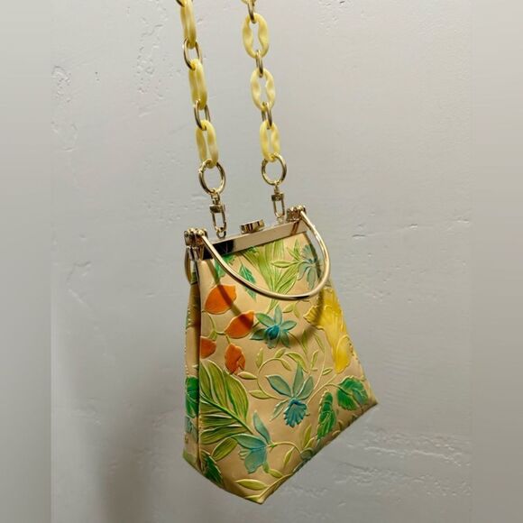 Handmade Genuine Leather Floral Embossed Top Handle Purse & 2 Chain Styles - Picture 6 of 15